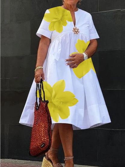 Vestido Midi Floral con Cuello en V