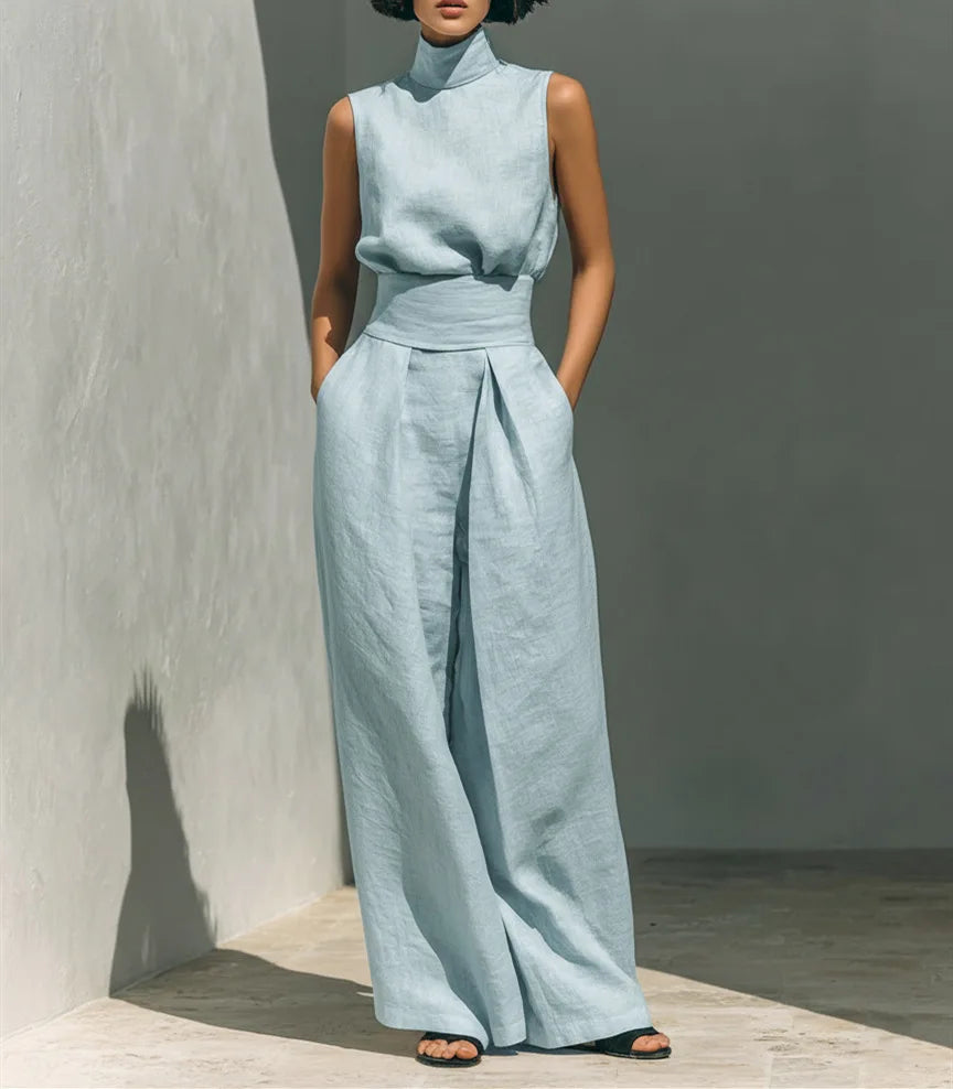 Conjunto de Dos Piezas – Top Calado sin Mangas + Pantalón Palazzo