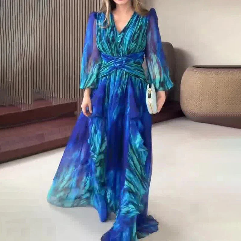 Vestido Largo Cruzado en la Cintura — Estilo Francés Retro