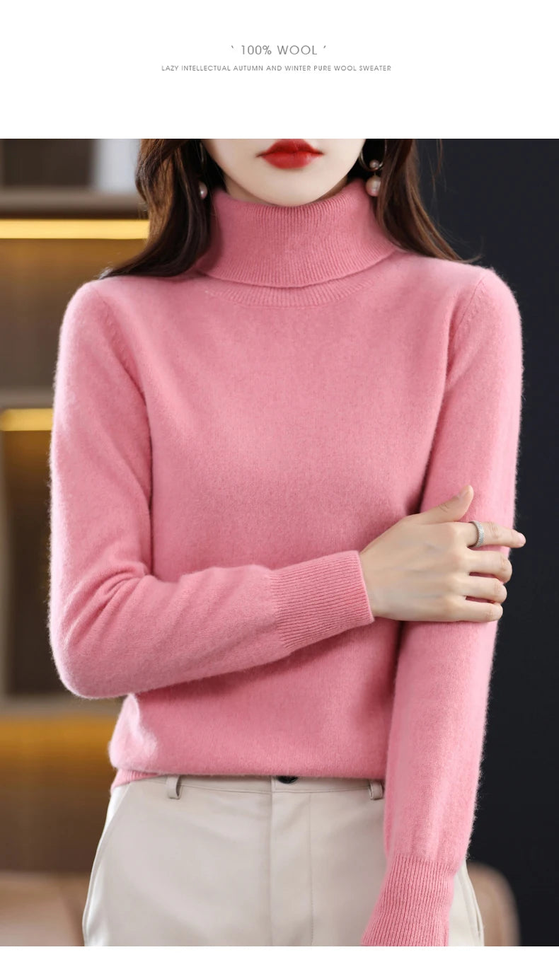 Suéter de Lana Merino 100% – Cuello Alto Elegante