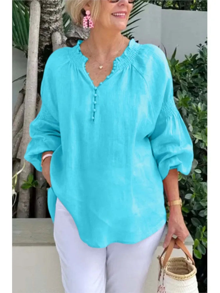 Blusa de Manga Larga con Cuello en V