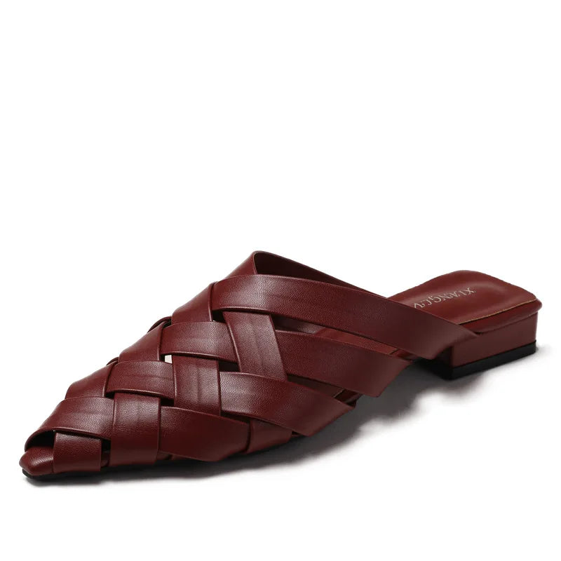 Sandalias Mules Trenzadas de Punta Fina para Mujer