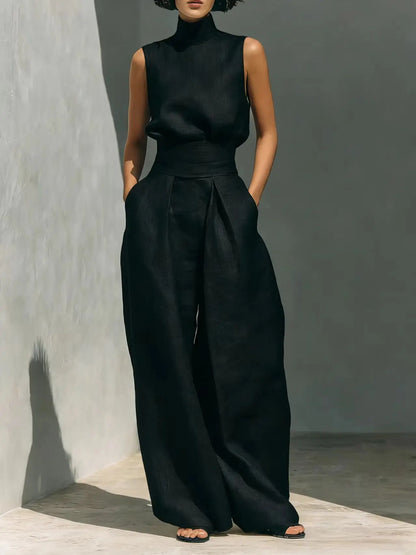 Conjunto de Dos Piezas – Top Calado sin Mangas + Pantalón Palazzo