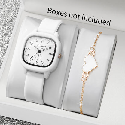 Conjunto de Reloj de Cuarzo y Pulsera con Corazón para Mujer