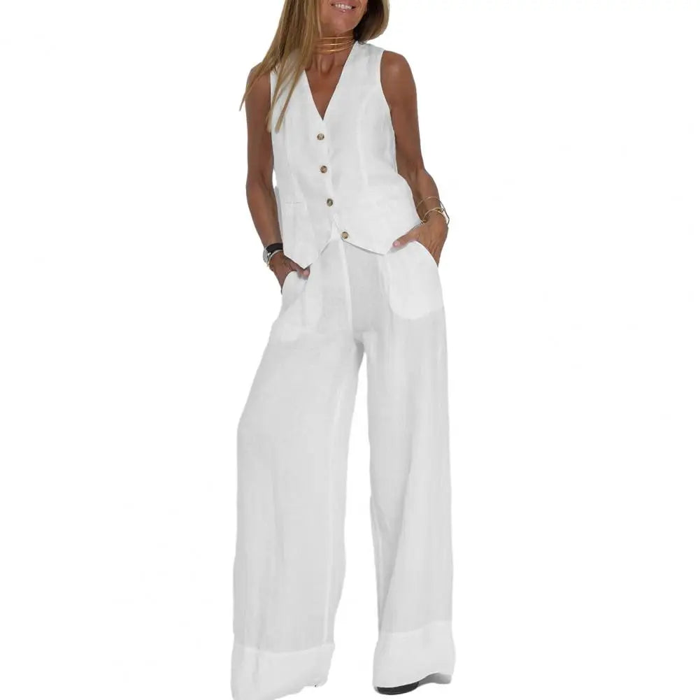 Conjunto de Chaleco y Pantalón de Pierna Ancha
