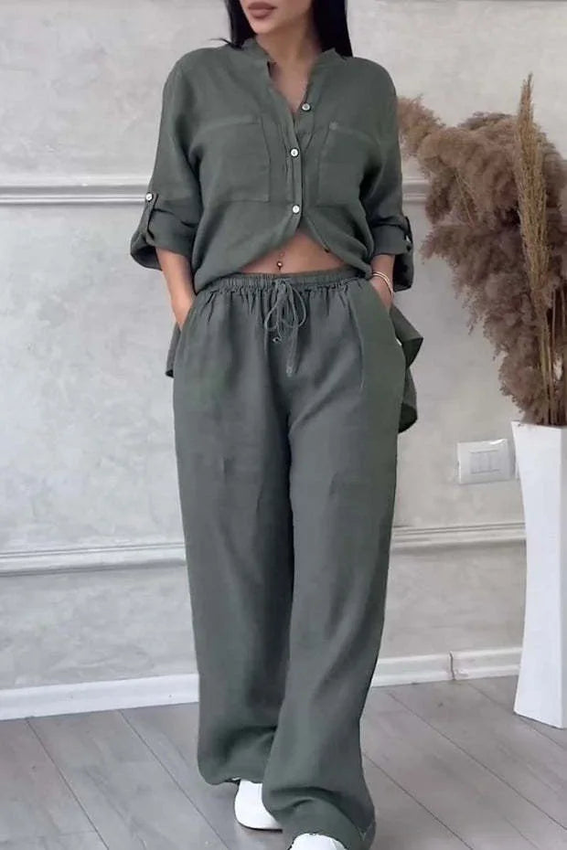 Conjunto de Camisa y Pantalón de Pierna Ancha