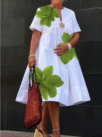 Vestido Midi Floral con Cuello en V