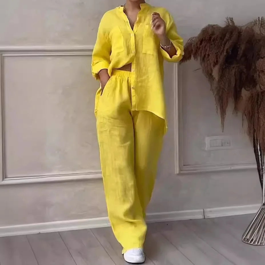Conjunto de Camisa y Pantalón de Pierna Ancha