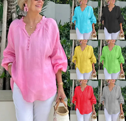 Blusa de Manga Larga con Cuello en V