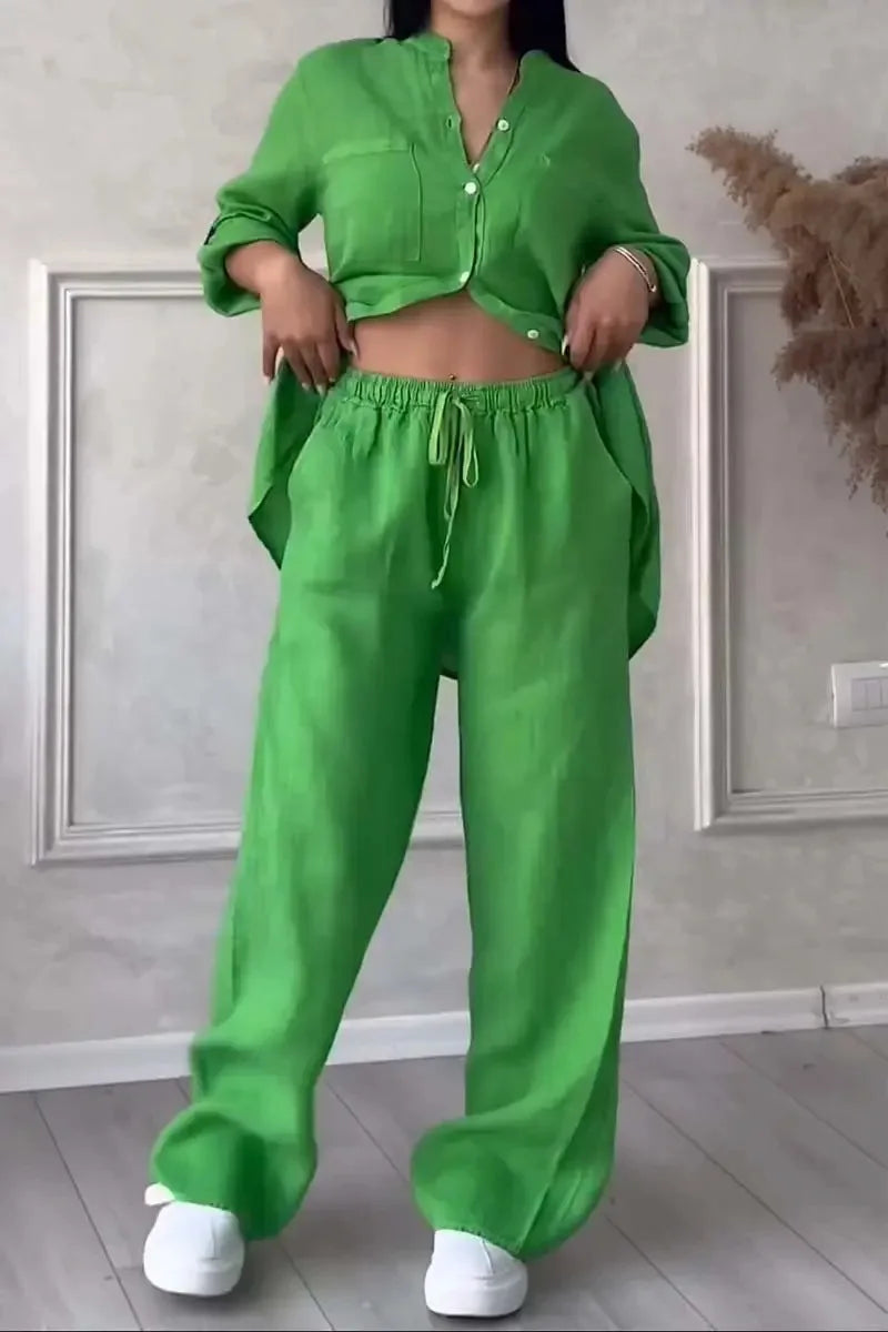 Conjunto de Camisa y Pantalón de Pierna Ancha