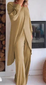 Conjunto Elegante de Dos Piezas – Camiseta Larga + Pantalón Palazzo