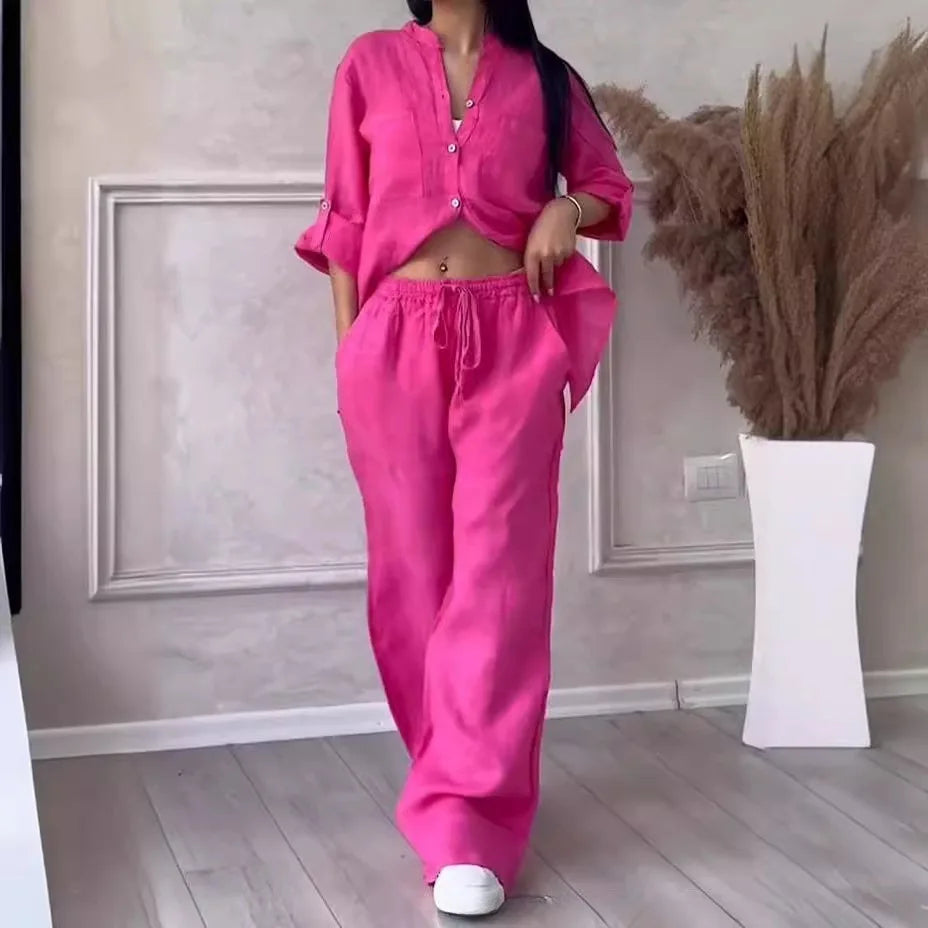 Conjunto de Camisa y Pantalón de Pierna Ancha