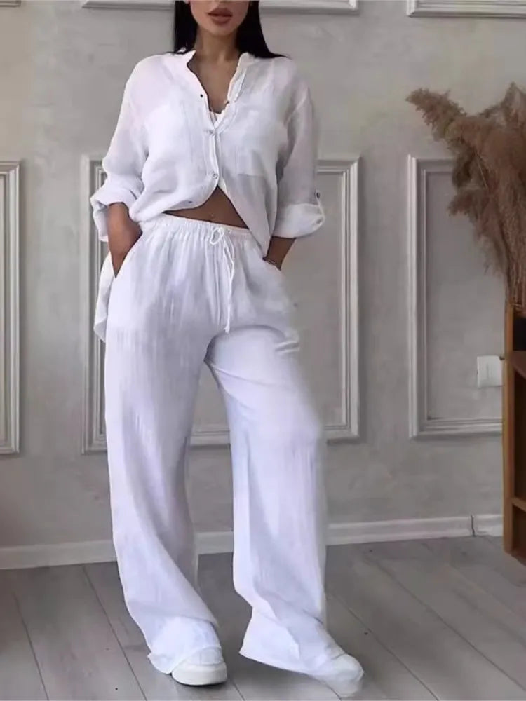 Conjunto de Camisa y Pantalón de Pierna Ancha