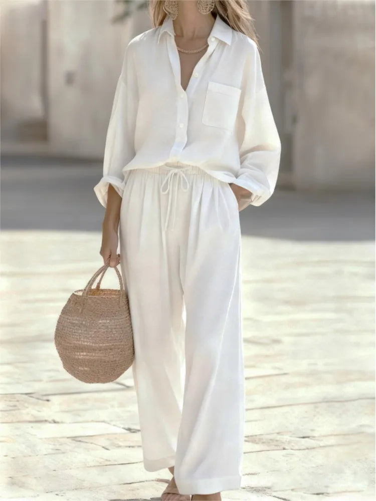 Conjunto de Camisa y Pantalón Largo con Cintura Ajustable