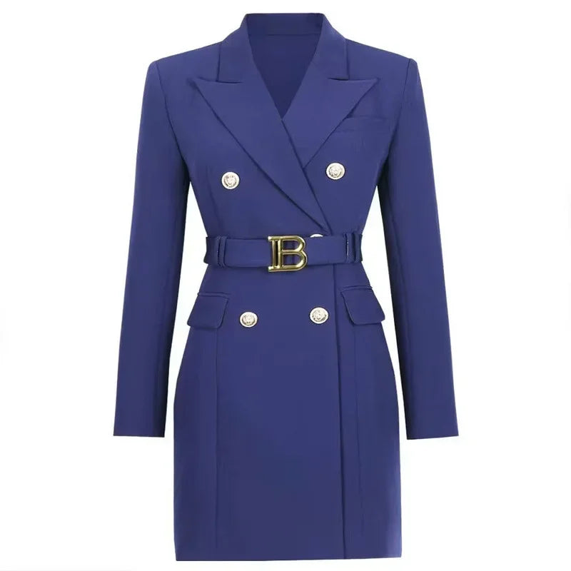 Blazer Vestido con Cinturón y Botones