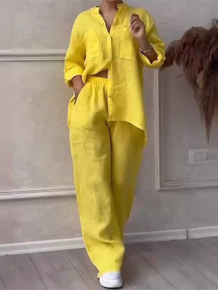 Conjunto de Camisa y Pantalón de Pierna Ancha