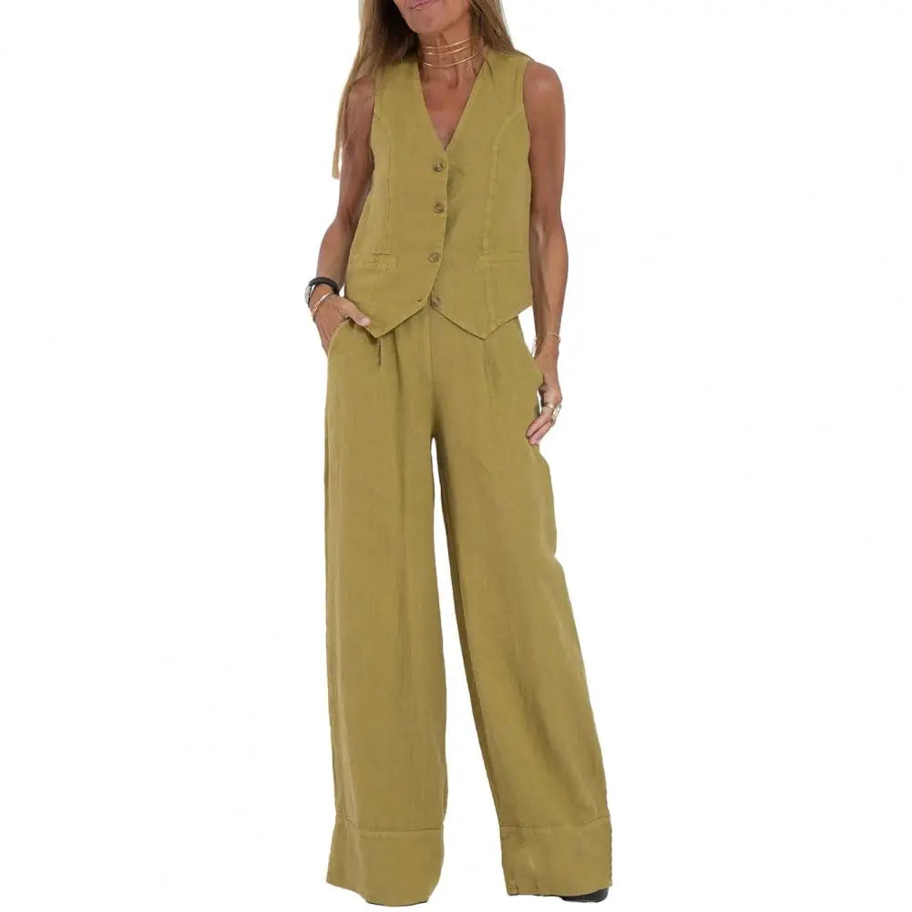 Conjunto de Chaleco y Pantalón de Pierna Ancha