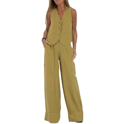 Conjunto de Chaleco y Pantalón de Pierna Ancha