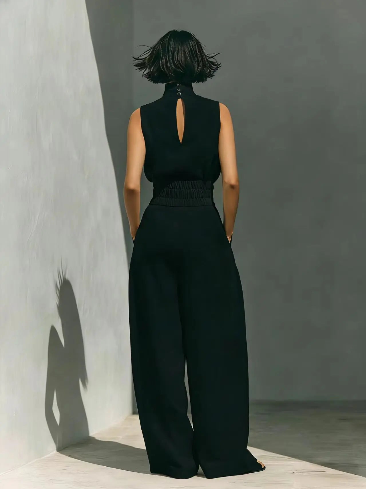 Conjunto de Dos Piezas – Top Calado sin Mangas + Pantalón Palazzo