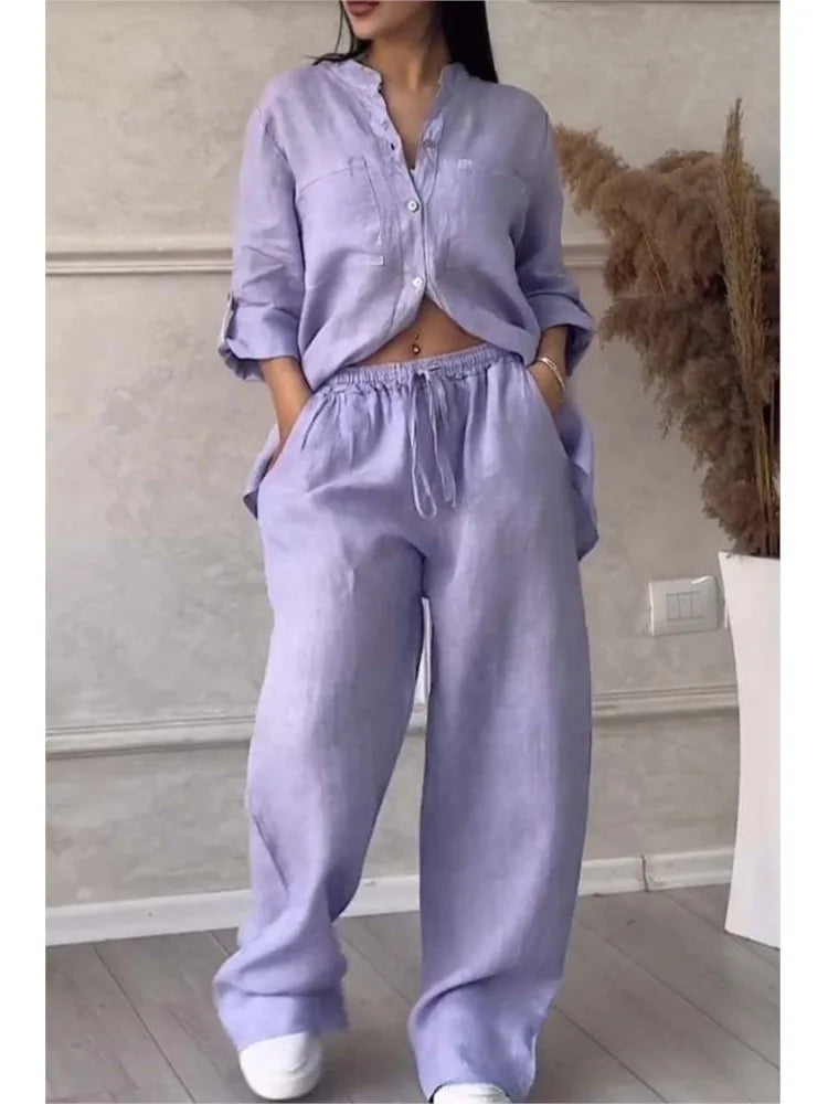 Conjunto de Camisa y Pantalón de Pierna Ancha