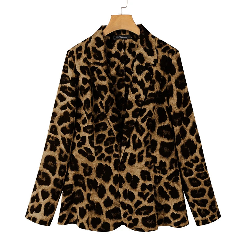 Blazer con Estampado de Leopardo y Solapas Clásicas