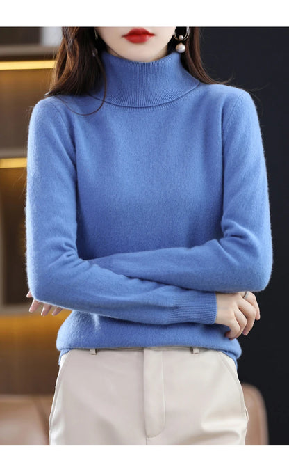 Suéter de Lana Merino 100% – Cuello Alto Elegante