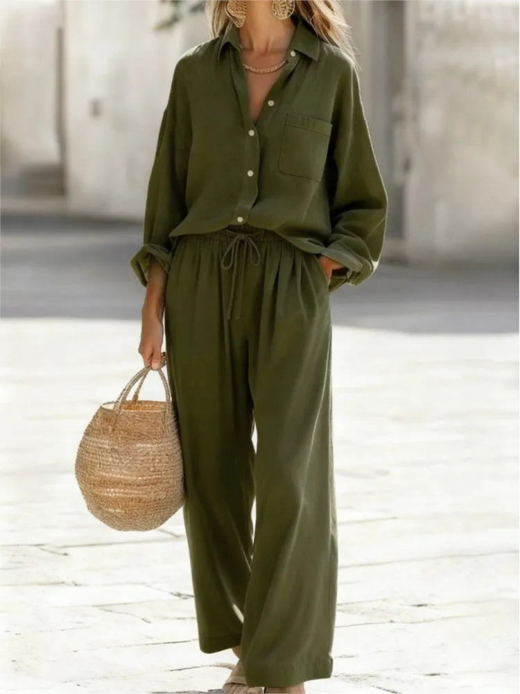 Conjunto de Camisa y Pantalón Largo con Cintura Ajustable