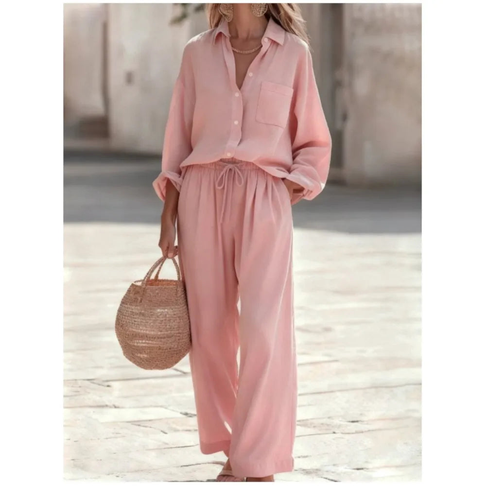 Conjunto de Camisa y Pantalón Largo con Cintura Ajustable