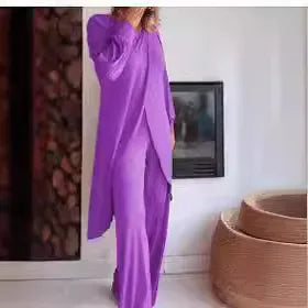 Conjunto Elegante de Dos Piezas – Camiseta Larga + Pantalón Palazzo