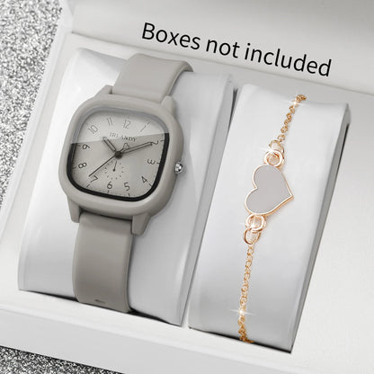 Conjunto de Reloj de Cuarzo y Pulsera con Corazón para Mujer