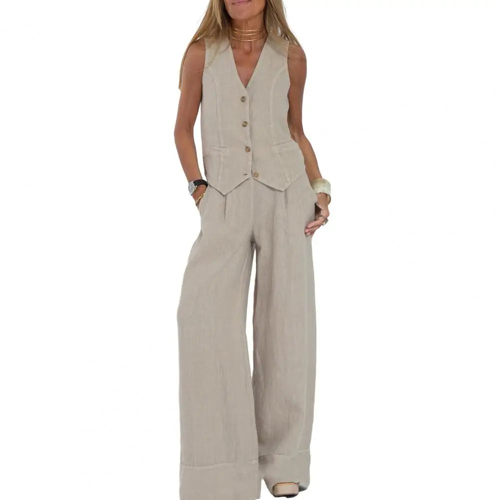 Conjunto de Chaleco y Pantalón de Pierna Ancha