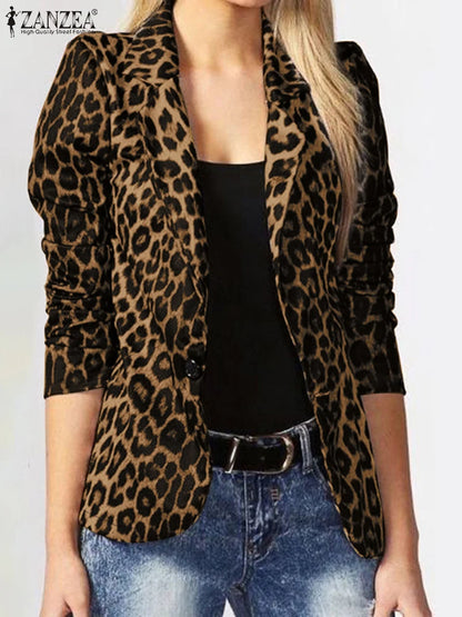 Blazer con Estampado de Leopardo y Solapas Clásicas