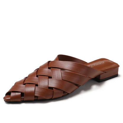 Sandalias Mules Trenzadas de Punta Fina para Mujer