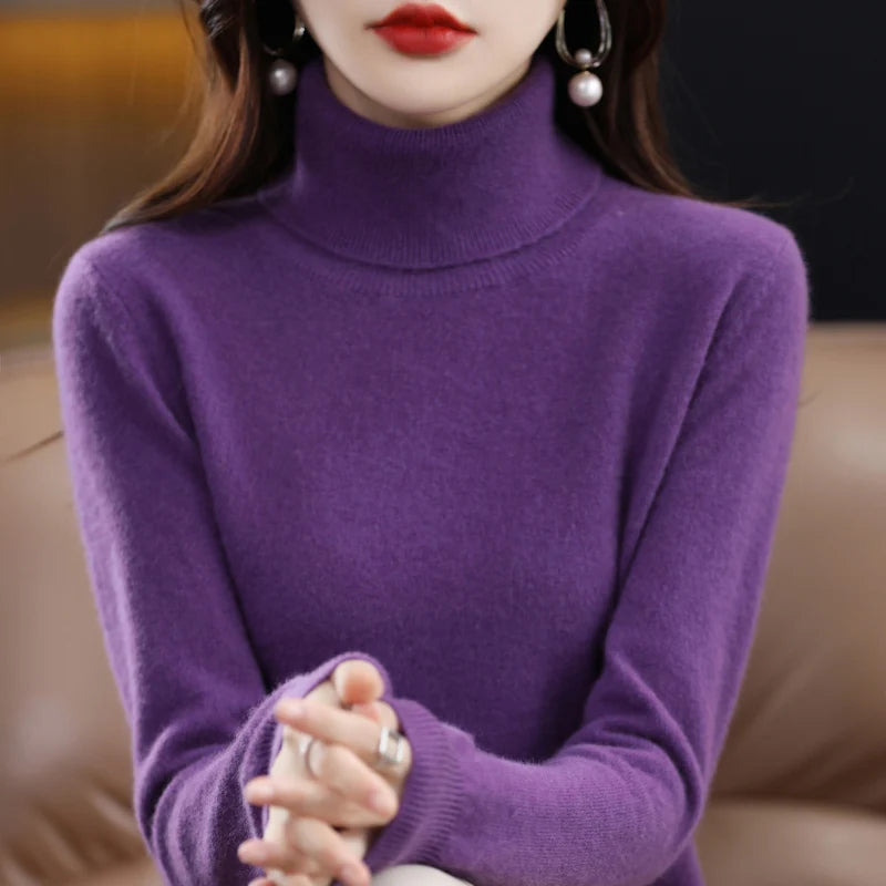 Suéter de Lana Merino 100% – Cuello Alto Elegante
