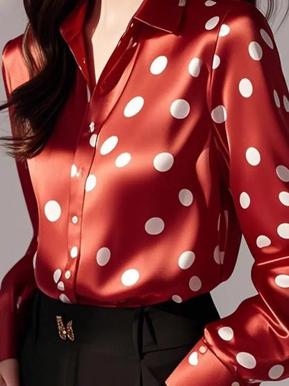 Blusa Elegante de Seda con Lunares M-XXXL