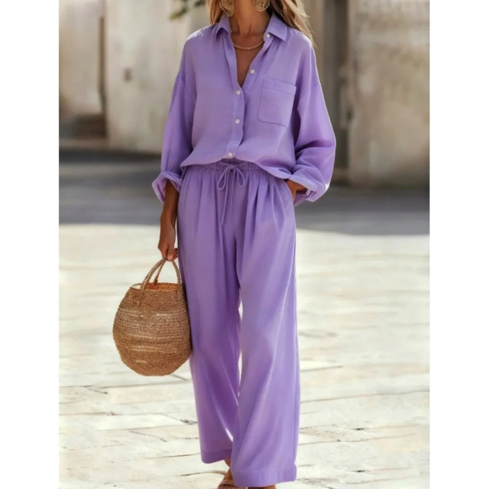 Conjunto de Camisa y Pantalón Largo con Cintura Ajustable