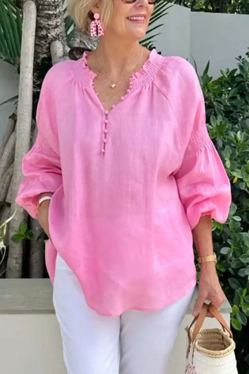 Blusa de Manga Larga con Cuello en V