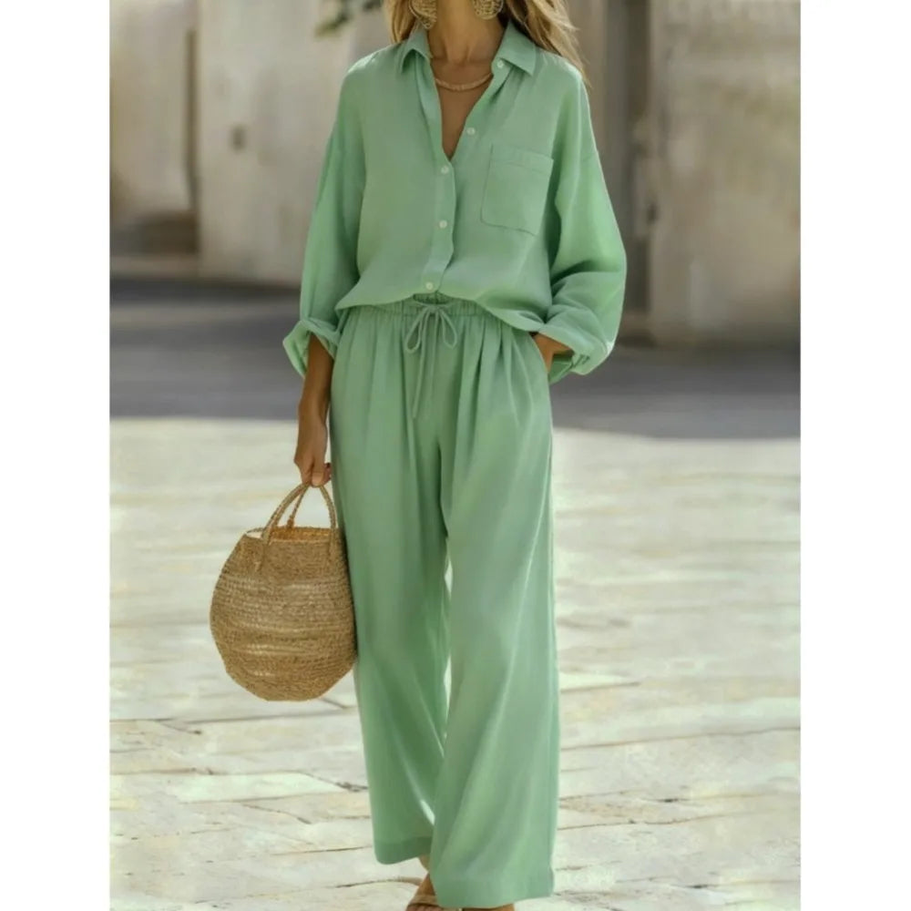 Conjunto de Camisa y Pantalón Largo con Cintura Ajustable