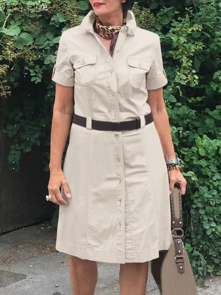 Elegant Cargo Dress with Lapel Neck for Women Estilo Victoria