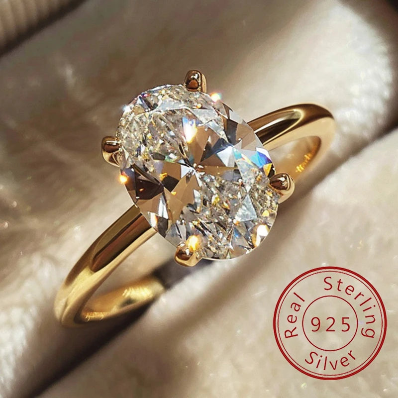 Anillo Solitario de Plata 925 con Circonita Ovalada