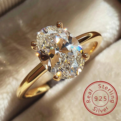 Anillo Solitario de Plata 925 con Circonita Ovalada
