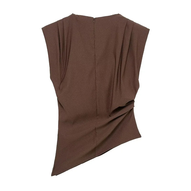 Blusa Asimétrica sin Mangas con Cuello Alto
