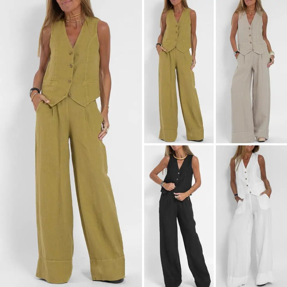 Conjunto de Chaleco y Pantalón de Pierna Ancha