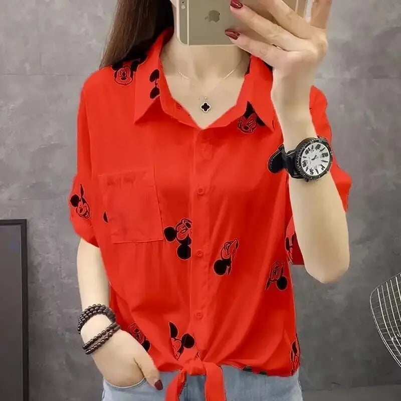 Blusa de Polka Dots con Cuello Polo y Lazo