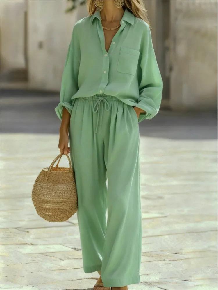 Conjunto de Camisa y Pantalón Largo con Cintura Ajustable