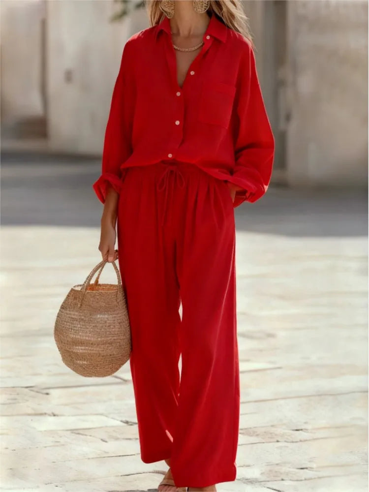 Conjunto de Camisa y Pantalón Largo con Cintura Ajustable