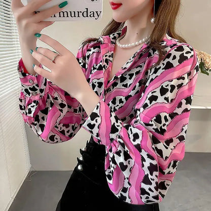 Blusa Chifón Estampada con Mangas Globo