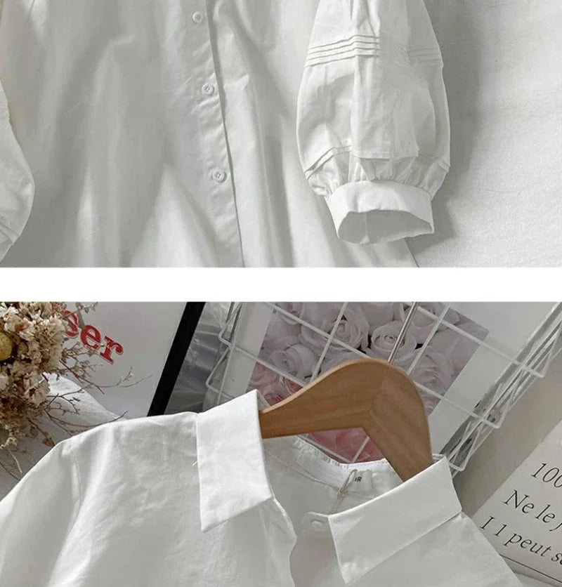 Blusa Blanca con Mangas Abullonada