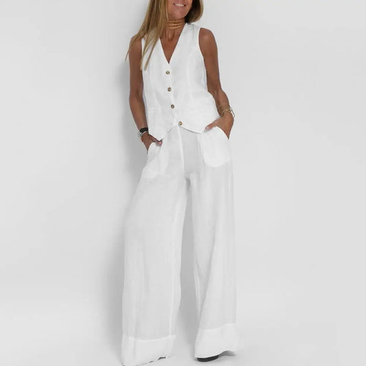 Conjunto de Chaleco y Pantalón de Pierna Ancha