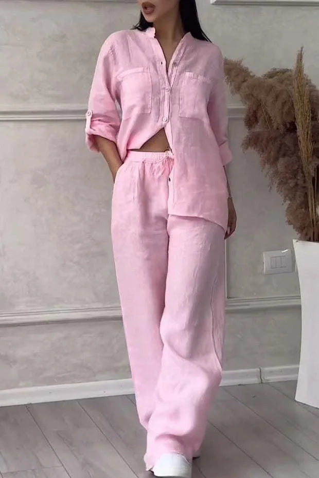 Conjunto de Camisa y Pantalón de Pierna Ancha